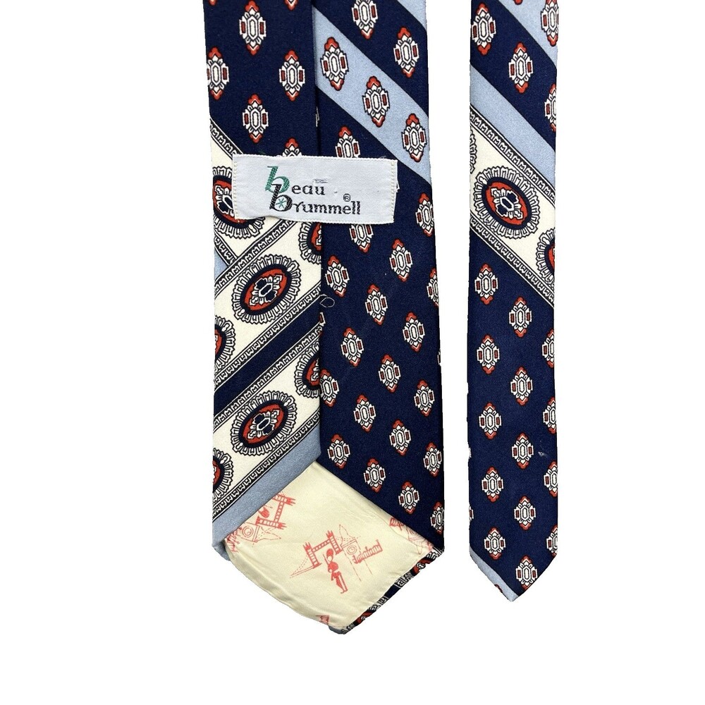 VTG 70's Beau Brummel Classic Wide Tie Geometric Print /London Print Lining RARE